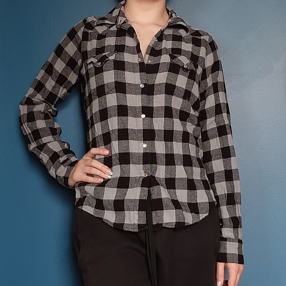 Black and grey flannel button up